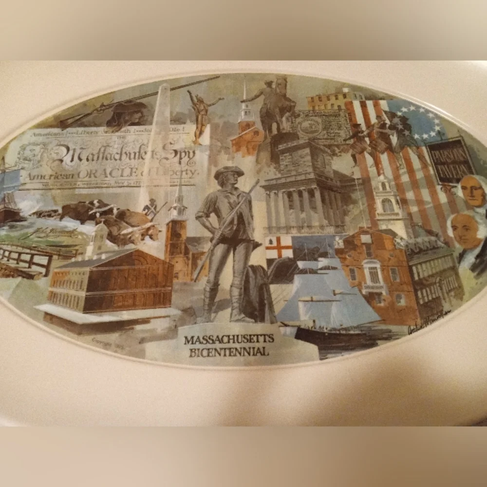 Vintage Brookpark 1521 Massachusetts Bicentennial Platter Serving Tray